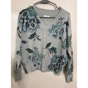 LC Lauren Conrad Floral Knit Sweater | Soft V-Neck | Sage Green | Size S